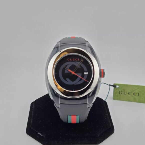Gucci Men's Black Logo Date Swiss Watch New With Box - Picture 1 of 8